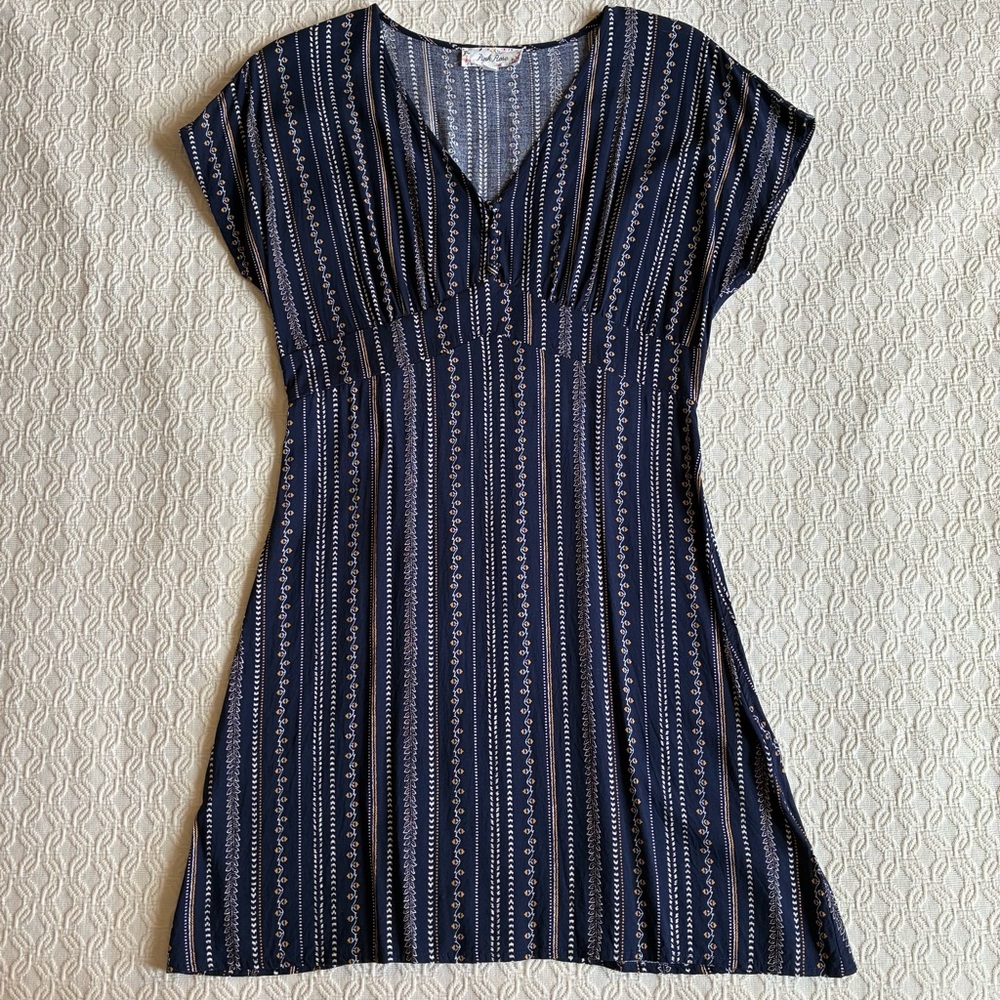 Pink Rose Rayon V-neck Short Sleeve Dress